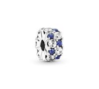 Pandora Timeless Charm clip en argent sterling avec zircones cubiques transparentes, cristal bleu et attache en silicone