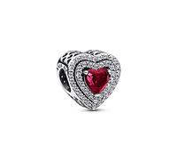 Pandora Timeless Charm Cœurs nivelés scintillant en argent sterling avec cristal rouge cerise et zircones cubiques transparentes
