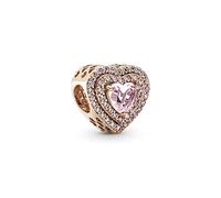 Pandora Timeless Charm Cœurs nivelés scintillant en métal plaqué or rose 14 carats avec zircones cubiques rose orchidée et rose poudré