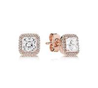 Pandora Timeless Clous d’oreilles Halo carré scintillant en métal plaqué or rose 14 carats avec zircones cubiques transparentes