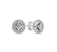 Pandora Timeless Clous d’oreilles Halo double scintillant en argent sterling avec manchettes amovibles et zircones cubiques transparentes
