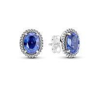 Pandora Timeless Clous d’oreilles Halo spectaculaire scintillants en argent sterling avec cristal bleu et zircones cubiques transparentes