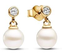 Pandora Timeless Créoles en métal plaqué or 14 carats avec perle de culture d’eau douce traitée blanche