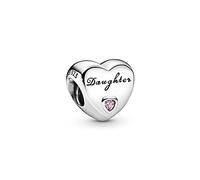 Pandora – Charm Cœur avec inscription « Daughter » (Fille) en argent, zircones cubiques roses
