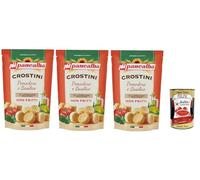 Panealba Crostini Pomodoro e Basilico Croûtons à la tomate et au basilic, collation salée, non frites, 3 x 100 g, avec polpa italien gourmet 400 g