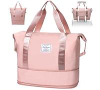 Paneerte Sac de Voyage Femme Sac Weekend Femme Sacs de Voyage Sac Voyage Pliable Sac Cabine Avion Sac de Voyage Sec Et Humide, Sac de Sport Adapté Au Sport Et Aux Voyages, Rose