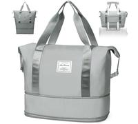 Paneerte Sac de Voyage Femme Sac Weekend Femme Sacs de Voyage Sac Voyage Pliable Sac Cabine Avion Sac de Voyage Sec Et Humide, Sac de Sport Adapté Au Sport Et Aux Voyages, Gris