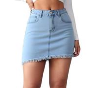 Panegy Femmes Jupe en Jean Mini Taille Haute Casual Courte Frange Lavage Stretch serrée avec Poche Crayon Jupe en Jean Bleu Clair s