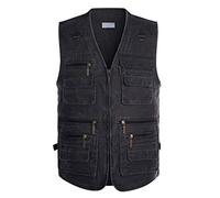 Panegy Gilet de Pêche Homme Tissu Gilet de Travail avec Poches Veste Reporter Sans Manches Manteau Éxterieur Chasse Randonnée Photographe Rétro Noir Étiquette XL(EU S)