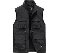 Panegy Gilet de Pêche Multi-poches Homme Veste Cargo Manteau Sans Manches Plein Air Gilet de Travail Reporter Journaliste Randonnée Noir Étiquette 6XL
