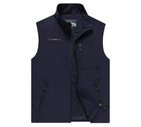 Panegy Gilet Homme Multi-poches Veste Manteau Sans Manche Gilet de Pêche Reporter Photographe Séchage Rapide Respirant Chasse Randonnée Travail Quotidien Outdoor Bleu Marine Étiquette 5XL(EU XXL)