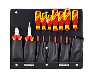 Panel para herramientas con juego de destornilladores y alicates VDE