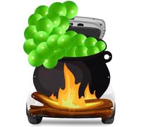 Panelee Kit de décorations d'Halloween pour coffre ou friandises, 1 bannière chaudron de sorcière et 20 ballons vert clair de 30,5 cm, décorations d'Halloween pour porte de garage pour extérieur