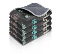 Panelee Lot de 4 tapis hygiéniques lavables imperméables pour chien et chat - Couverture douce et réversible en peluche à motif pattes pour petit chien (61 x 40,6 cm, noir)