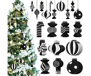 Panelee Lot de 40 décorations de Sapin de Noël en PVC Noir et Blanc - Sucettes en Sucre d'orge à Suspendre - Décorations de fête d'anniversaire - Artisanat pour fête de Noël (Style Roman)