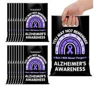 Panelee Lot de 50 sacs à friandises en plastique pour sensibilisation à la maladie d'Alzheimer avec poignée et ruban violet « You May Not Remember » - Sacs à friandises pour cadeaux inspirants