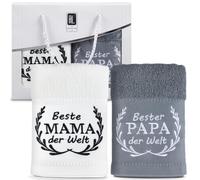 Panelee Serviette Cadeau pour Maman Papa 35 x 70 cm Serviette Beste Oma und Opa der Welt Serviettes Brodées Fête des Mères Fête des Pères Anniversaire Cadeau de Noël pour Parents (Beste Papa Mama)