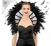 panemy Cape de vampire à col en dentelle, à plume, style gothique, toile d'araignée d'Halloween, convient pour Halloween, carnaval, cosplay, mascarade, spectacle sur scène (noir)