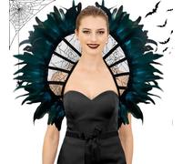 panemy Cape de vampire à col en dentelle, à plume, style gothique, toile d'araignée d'Halloween, convient pour Halloween, carnaval, cosplay, mascarade, spectacle sur scène (noir)