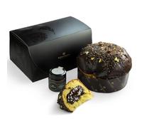 Panettone Artisanale 18 carats feuille d'or | Bonfissuto | Pâtisserie sicilienne | Canicattì Sicilia | 1 Kg | Pot 200 Gr Crème Spalmable Chocolat Fondente Modica | Doux Noël | Cadeau de Noël