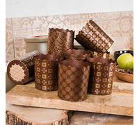 Panettone Lot de 25 moules à papier panettone ronds anti-adhésifs pour pain, motif marron, largeur 3,55 x hauteur 3,35 po par SHSH Trade Group