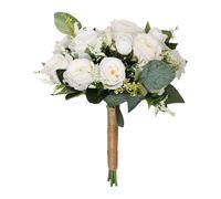 PANFHGFG Bouquet de Roses artificielles en PU réaliste, Blanche et Verte, tiges Flexibles, Accessoire de répétition, Bouquet de mariée en Soie Artificielle