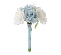 PANFHGFG Bouquet de Roses artificielles en PU réaliste, Blanche et Verte, tiges Flexibles, Accessoire de répétition, Bouquet de mariée en Soie Artificielle