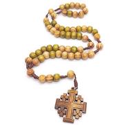 PANFHGFG Colliers chapelet de prière en bois avec pendentif croix de Jérusalem catholique, protection de voiture pour hommes et femmes, de méditation religieux pour filles