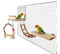 PANGBOER Accessoires pour cage d'aviation - Échelle d'escalade en bois avec perchoir - Balançoire réfléchissante et mastication - Ensemble de jeu conure