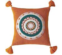 PANGBOER Housse de coussin tricotée pour housse de coussin avec pompons colorés et ronds à motif floral avec fermeture éclair