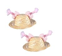 PANGBOER Lot de 2 chapeaux de paille de protection solaire pour animal domestique avec sangle de cou réglable - Chapeau de cosplay pour cosplay, photo, pique-nique, accessoires pour animaux de
