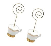PANGBOER Lot de 2 porte-cartes avec base en résine pour théière, tasse à thé, numéro de table, mémo, photo, étiquette alimentaire, réception de mariage, marqueur de table
