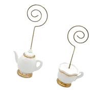 PANGBOER Lot de 2 porte-cartes avec base en résine pour théière, tasse à thé, numéro de table, mémo, photo, étiquette alimentaire, réception de mariage, marqueur de table