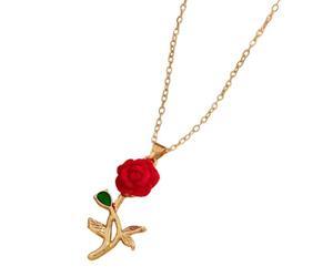 PANGBOER Lovely Beautiful Red Velvets Rose Pendentif Collier Gold Tone Floral Charm Bijoux Accessoires Cadeaux pour Bijoux faits à la main pour