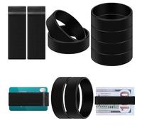 Pangda Lot de 10 portefeuilles minimalistes pour cartes de monnaie, 2 élastiques en silicone, lot de 8 pinces à billets en caoutchouc avec languette en cuir, bracelets de rechange noirs pour homme et