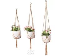Pangogogo Lot de 3 suspensions en macramé - 90/105/120 cm - En coton - Avec crochets en métal - Pour plantes d'intérieur, salon, balcon - Décoration bohème
