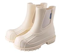 Pangolin Bottines de Pluie Femme Chelsea en PVC Imperméable avec Élastiques Latéraux Semelle Crantée Épaisse Bout Renforcé Chaussures de Pluie pour Ville Jardin Promenade Off-Blanc 39 EU