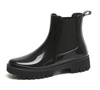Pangolin Bottines de Pluie Femme Chelsea en PVC Imperméable Brillantes avec Élastiques Latéraux Semelle Crantée Épaisse Chaussures de Pluie Mode pour Ville Jardin Promenade Noir 38 EU