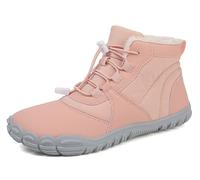 Pangolin Chaussures Hiver Barefoot Fourrées Homme Femme, Bottines Minimalistes Déperlantes Antidérapantes, Chaussures de Randonnée Souples avec Lacets Élastiques, Bottes Neige Outdoor Rose 39 EU