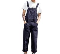 Pangs Salopette à bretelles pour homme Coupe décontractée Combinaison décontractée en coton léger avec poches Pantalon de travail pour homme, Noir , XXL