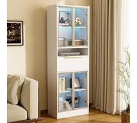 Pangshiyuan Armoire haute moderne avec éclairage LED et Bluetooth, 16 couleurs, façade en verre, tiroir, espace de rangement pour salon, bureau, chambre à coucher, blanc, 60 x 35 x 180 cm