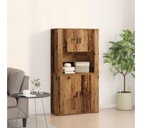 Pangshiyuan Banc de salle à manger rustique en bois massif avec 4 portes, aspect bois vieilli - Espace de rangement pour salon, salle à manger ou couloir - 80 W x 33 D x 150 H cm
