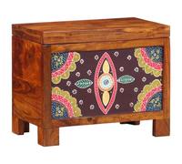 Pangshiyuan Boîte de rangement en bois massif avec incrustations géométriques, design bohème multicolore, espace de rangement pour salon, couloir ou buffet de fête, bois d'acacia, 50 x 30 x 40 cm (l x