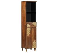 Pangshiyuan Buffet avec étagère en bois massif de mangue, design moderne avec 3 compartiments et 2 tiroirs, commode de rangement fine, buffet de salon, marron, 38 x 33,5 x 160 cm (l x P x H)