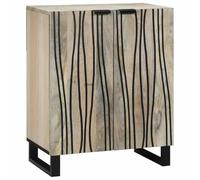 Pangshiyuan Buffet avec portes en bois de manguier massif, design rustique avec pieds en fer, meuble de rangement, pour salon, salle à manger, couloir, blanc, 60 x 33,5 x 75 cm (l x P x H)
