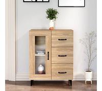 Pangshiyuan Buffet en bois - 1 porte en verre et 3 tiroirs - Armoire d'appoint moderne - Meuble de rangement - Buffet de salon - Commode de chambre à coucher - Chêne Sonoma - 69,5 x 34 x 90 cm (l x P