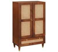 Pangshiyuan Buffet en bois massif et rotin avec 2 tiroirs et porte, buffet moderne, pour salon, salle à manger, marron, 60 x 33,5 x 100 cm (l x P x H)