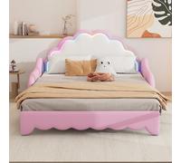 Pangshiyuan Canapé-lit de 140 cm avec lumière ambiante LED, télécommande 24 touches, convertible en surface de couchage, PU, rose