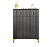 Pangshiyuan Commode à chaussures avec tiroirs et portes, design push-to-open, panneaux structurés, étagères réglables, pieds dorés, pour couloir, salon, noir, 83 x 35 x 101 cm