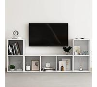 Pangshiyuan Ensemble de 3 supports TV avec bois ingénierie, rangement spatial, placement réglable, blanc, 72 x 35 x 36,5 cm et 107 x 35 x 37 cm